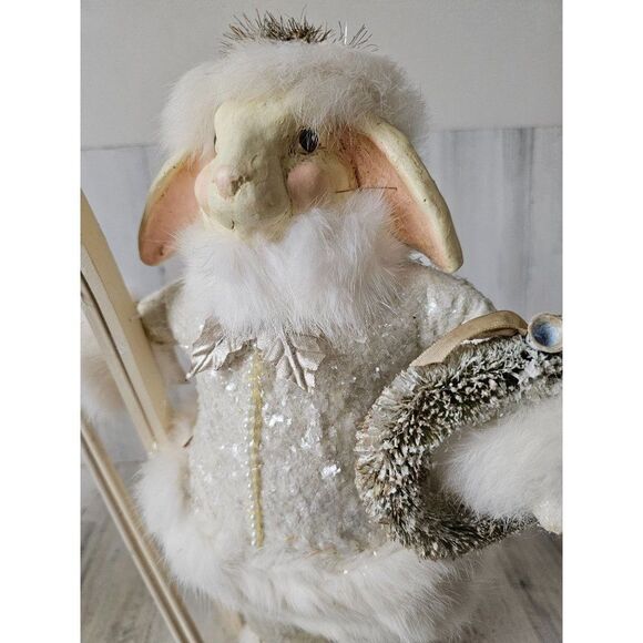 Bethany Lowe skier skiing wreath bunny Xmas glitter home decor - Picture 2 of 9